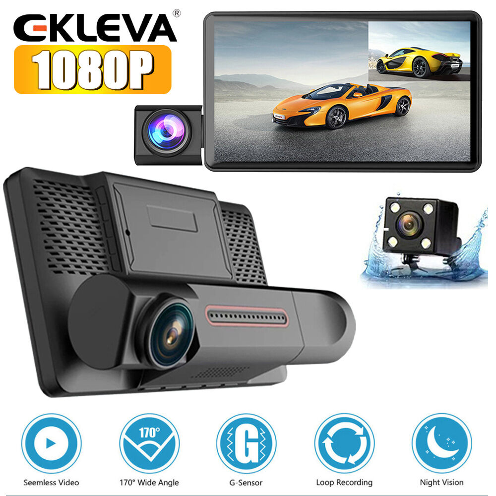 EKLEVA Car Dash Cam 1080P Front Cabin And Rear Car DVR Camera 4" Video Recorder Night Vison G-Sensor Loop Recording 24h Parking Monitor