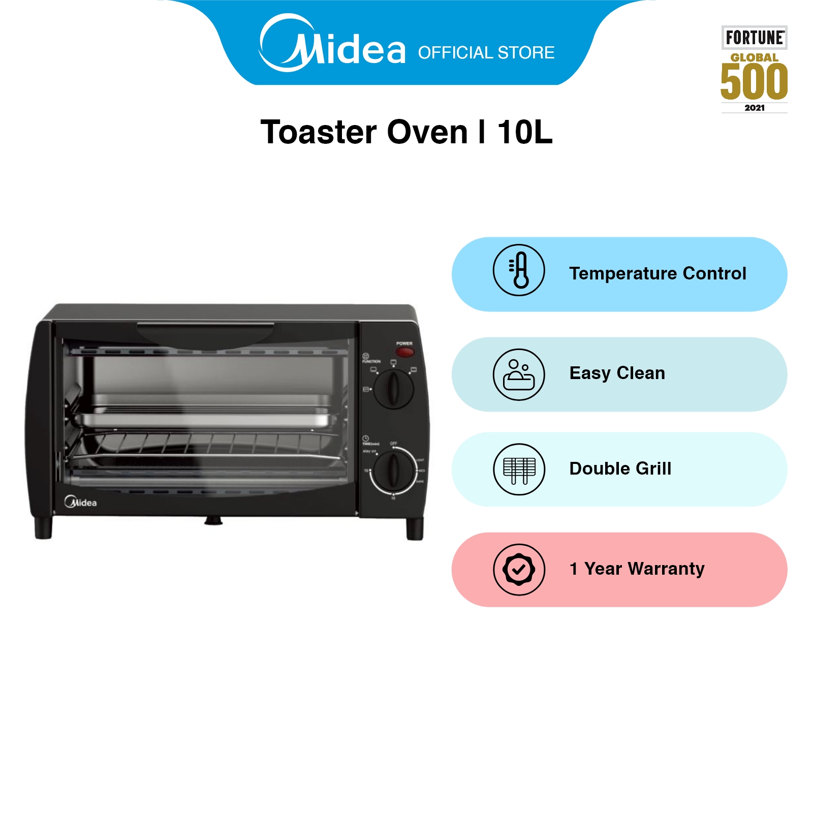 Midea MEO-10BDW-BK Black Mechanical Toaster Oven, 10L
