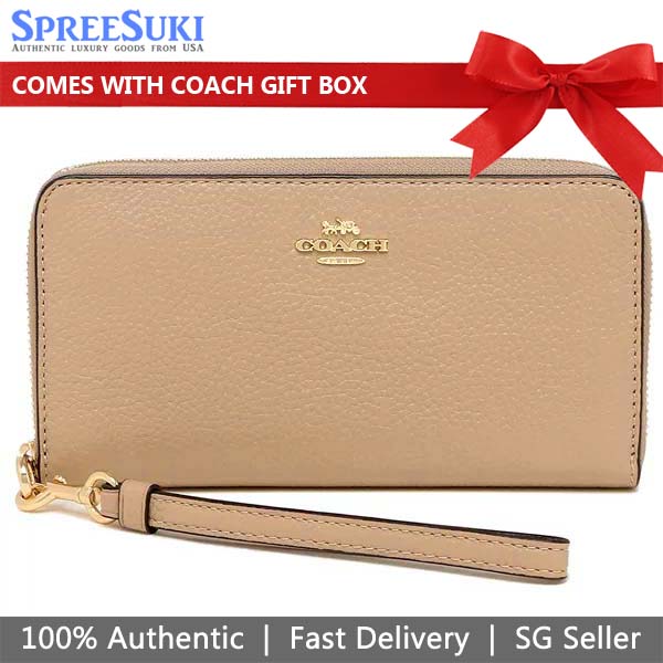 Coach Wallet In Gift Box Long Wallet Long Zip Around Wallet Taupe Nude Beige # C4451