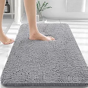 OLANLY Bathroom Rugs 30x20, Extra Soft Absorbent Chenille Bath Rugs, Rubber Backing Quick Dry, Machine Washable Bath Mats for Bathroom Floor, Tub and Shower, Home Decor Accessories, Grey
